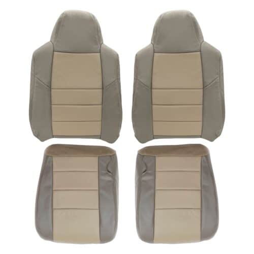 ford-excursion-cuero-2002-2005-eddie-bauer-2-tono-tan-delantero-conductor-y-pasajero-tapa-y-fondo-oem-reemplazo-asiento-cubierta Ford Excursion 2000-2005 | Funda de asiento de recambio OEM