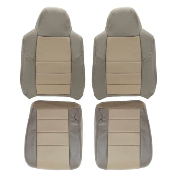 ford-excursion-cuero-2002-2005-eddie-bauer-2-tono-tan-delantero-conductor-y-pasajero-tapa-y-fondo-oem-reemplazo-asiento-cubierta Ford Excursion 2000-2005 | Funda de asiento de recambio OEM