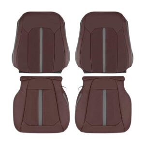 Ford F 150 Platinum cuir véritable perforé 2015 2020 marsala foncé avant conducteur et passager haut et bas housse de siège de remplacement OEM2