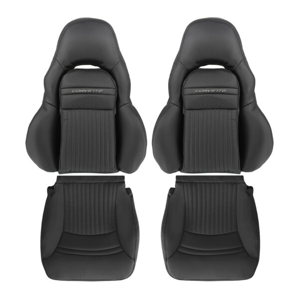 chevrolet-corvette-1997-2004-cuir perforé-ébène-noir-couverture-de-siège-conducteur-et-passager-top-et-bottom-oem-de-remplacement Chevrolet Corvette 1997-2004 - Housse de siège de remplacement OEM