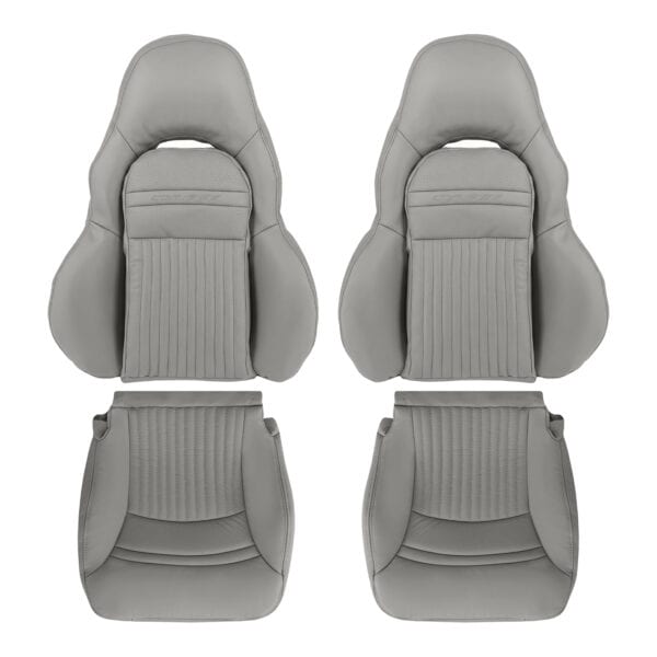 chevrolet-corvette-1997-2004-cuir-perforé-gris-clair-conducteur-et-passager-haut-et-bas-oem-remplacement-de-siège Chevrolet Corvette 1997-2004 - Housse de siège de remplacement OEM
