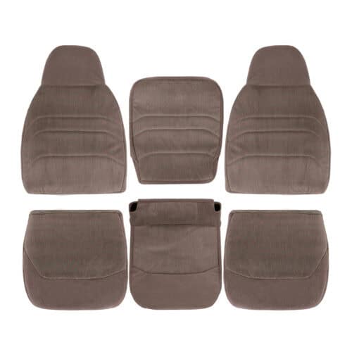 Ford F-150, tela, 1994-1998, color moca medio, conductor y pasajero, parte superior e inferior, centro, funda de asiento de repuesto OEM. Ford F-150 F-250 1994-1998 | Funda de asiento de repuesto OEM