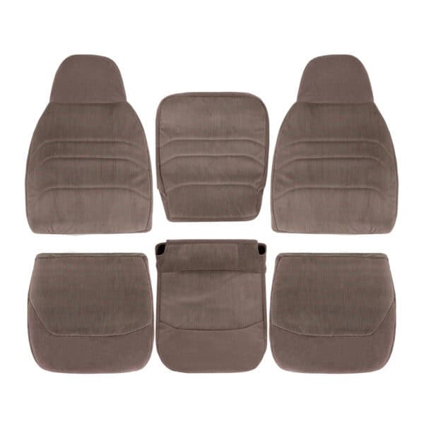 Ford F-150, tela, 1994-1998, color moca medio, conductor y pasajero, parte superior e inferior, centro, funda de asiento de repuesto OEM. Ford F-150 F-250 1994-1998 | Funda de asiento de repuesto OEM