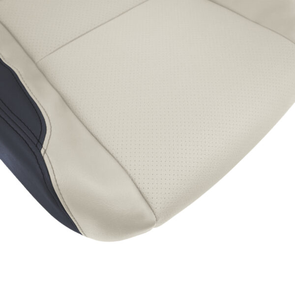 Honda Accord Coupé 2013-2017 - Cuero perforado negro y marfil (beige pergamino) - Parte inferior del asiento del conductor o del pasajero - Vista de cerca - Funda de asiento de recambio OEM Honda Accord Coupé 2013-2017 | Funda de asiento de recambio original